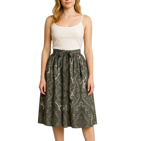 Vintage Green Paisley Midi Skirt Medium Summit Sportswear - Picture 1 of 12